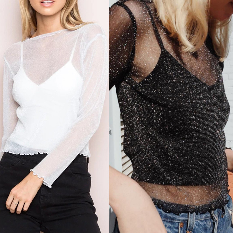 sheer sparkle long sleeve top